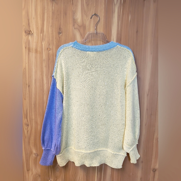 GeeGee Pastel Colorblock Crewneck Sweater - Blue, Yellow & Lavender, Size Small - Picture 3 of 6